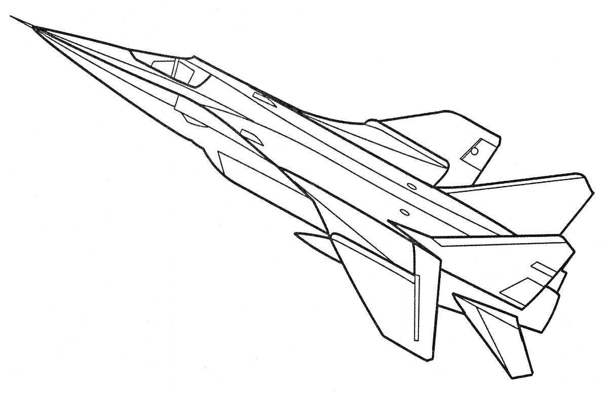 Раскраска самолета МиГ-31 с видимыми элементами крыльев, фюзеляжа, кабины и хвостового стабилизатора