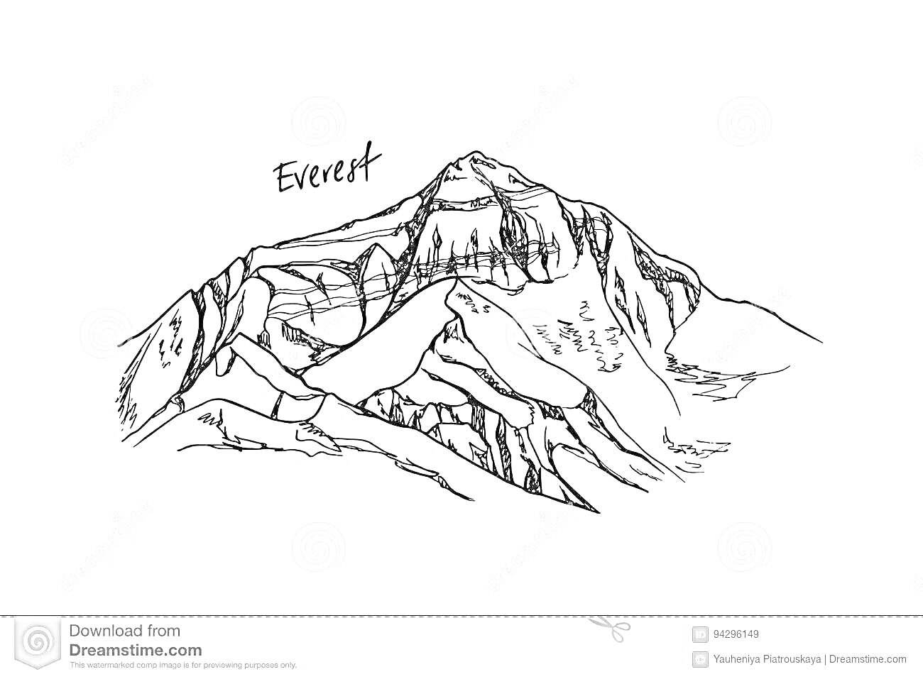 Раскраска Чёрно-белое изображение горы с надписью Everest