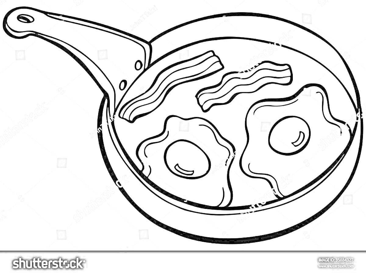 Раскраска Яичница с беконом в сковороде