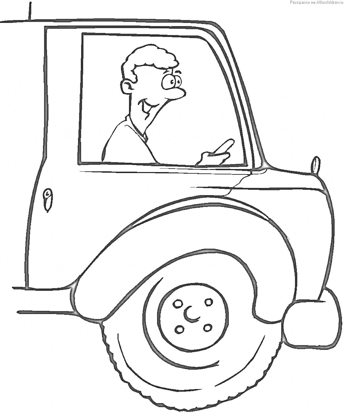 На раскраске изображено: Водитель, Телефон, Руль, Человек, Транспорт, Профессия