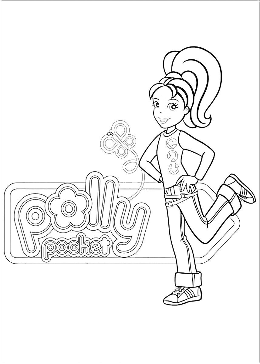 Раскраска Полли Покет в спортивной одежде, изображение логотипа 