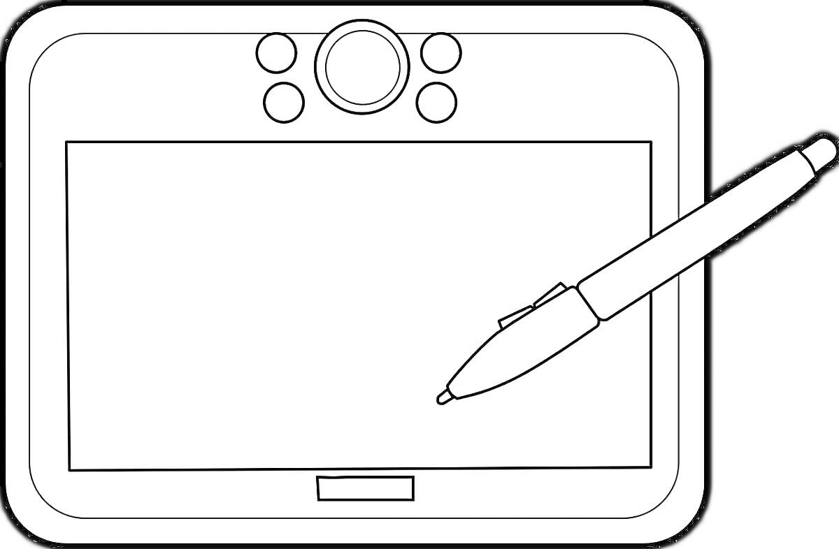 Раскраска Айпад с круглыми кнопками и стилусом
