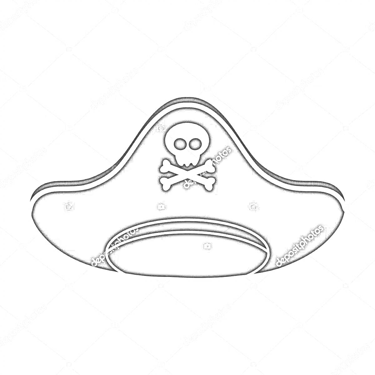 На раскраске изображено: Пиратская шляпа, Череп, Кости, Пираты, Костюм, Символы