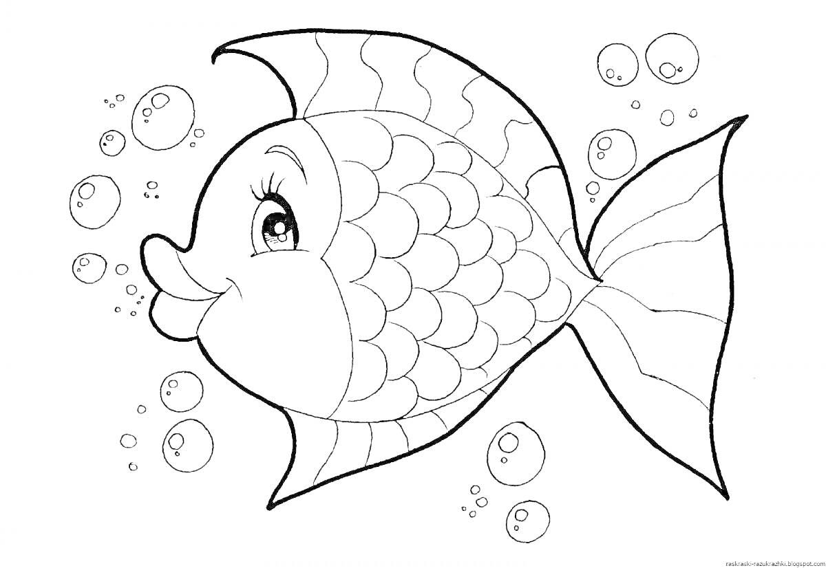 На раскраске изображено: Золотая рыбка, Пузыри, Для детей, 4 года, 5 лет, Морская жизнь