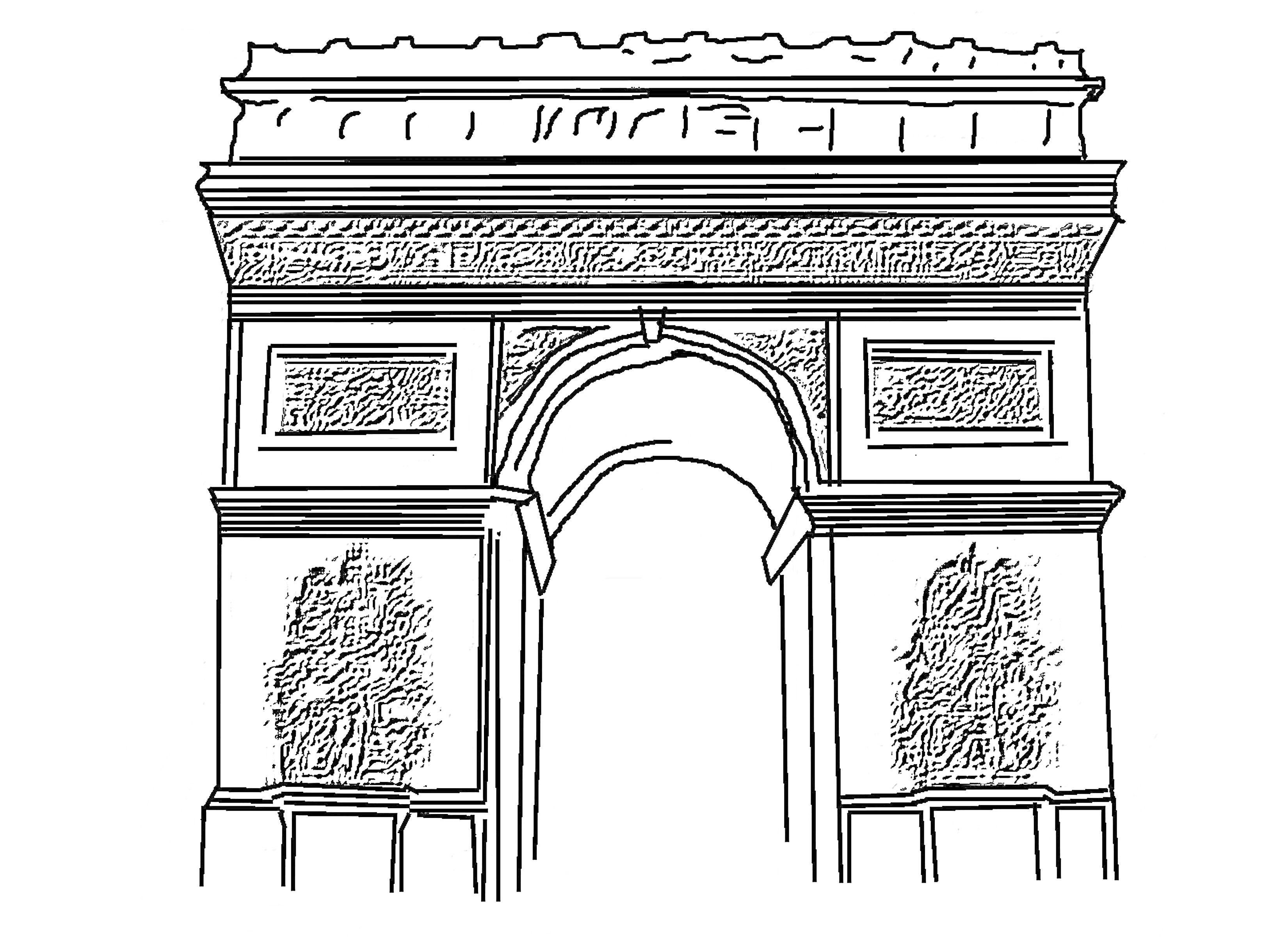 Раскраска Триумфальная арка с орнаментом и барельефами