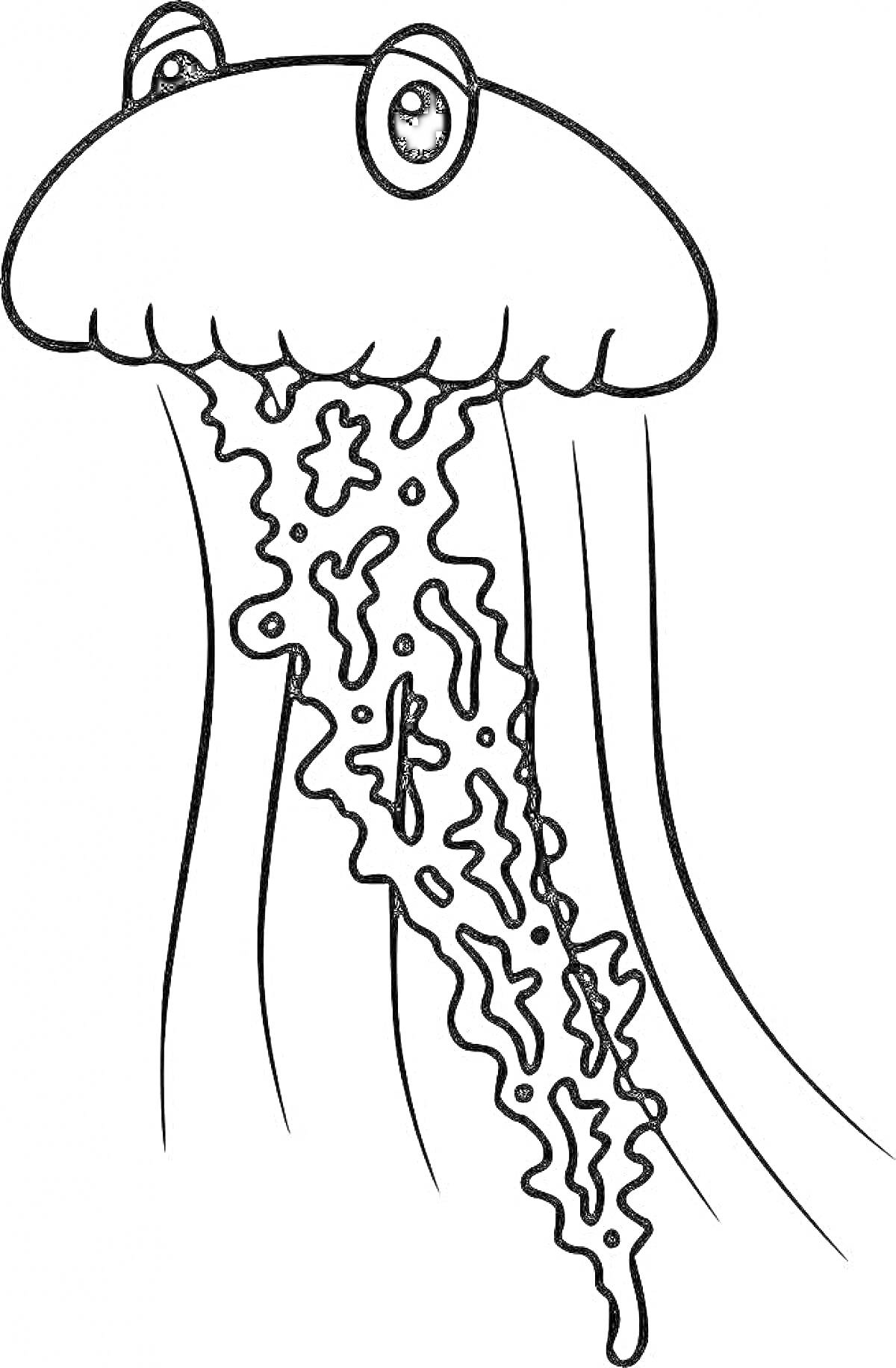 Раскраска Медуза с глазами, щупальцами и узорами на теле