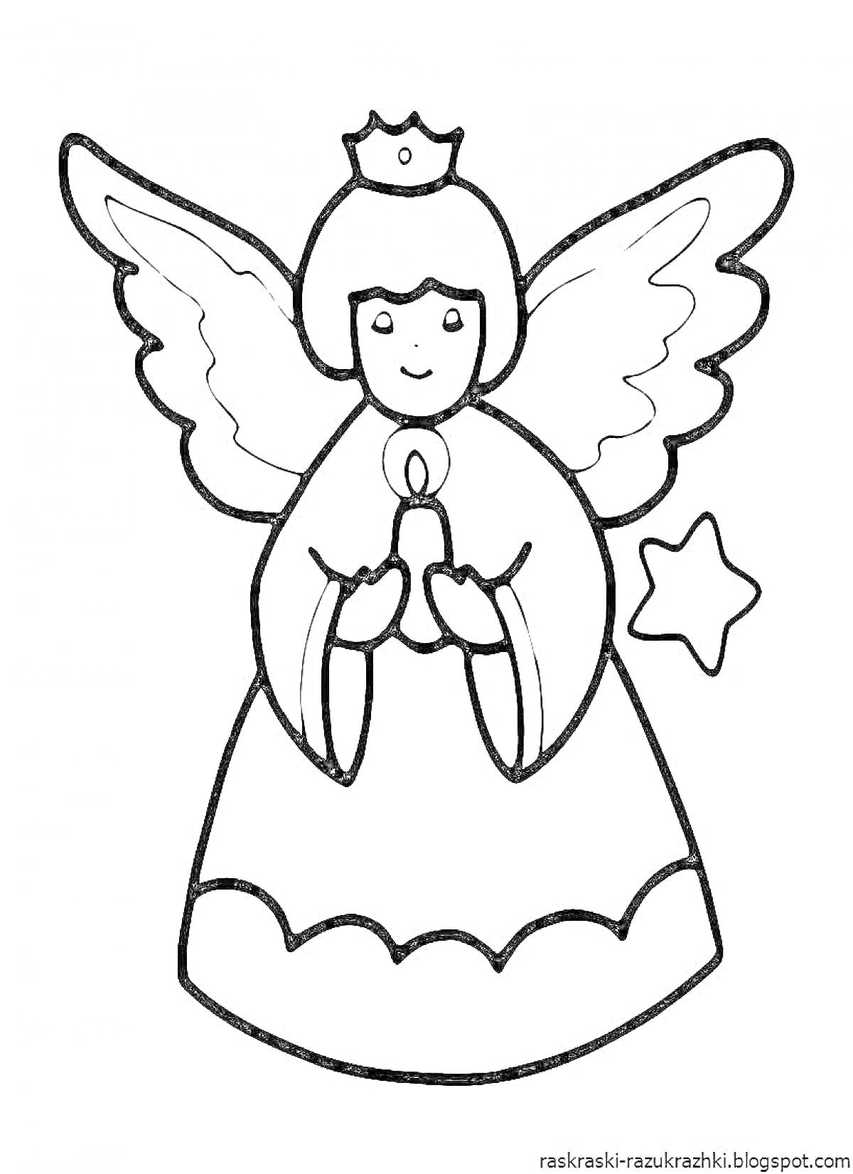 Раскраска Ангел с короной, держащий свечу, и звезда