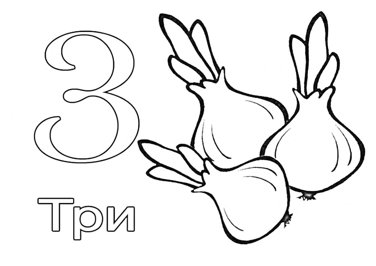 Раскраска Число 3 с тремя репками