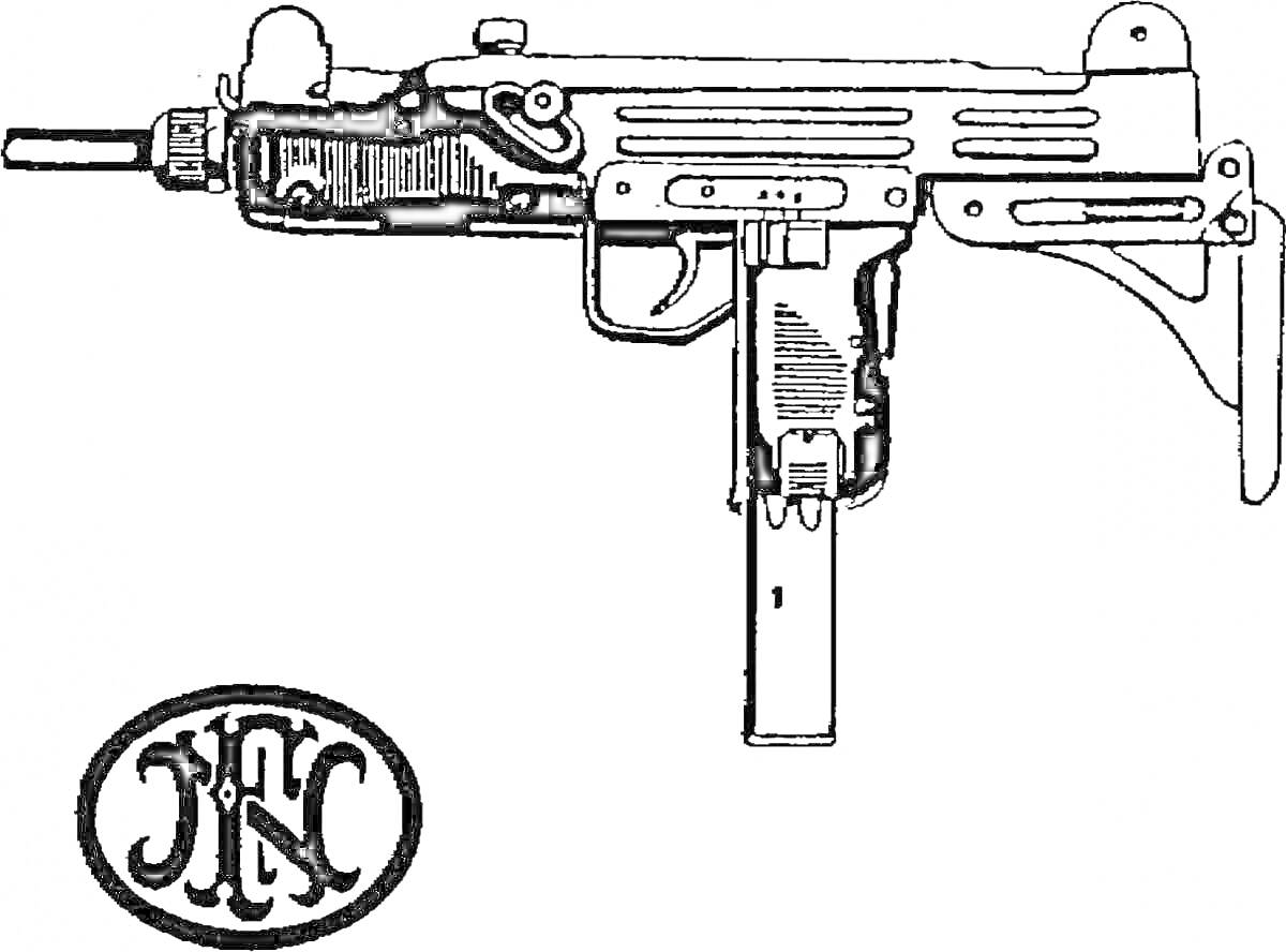 Раскраска Узи с логотипом FN