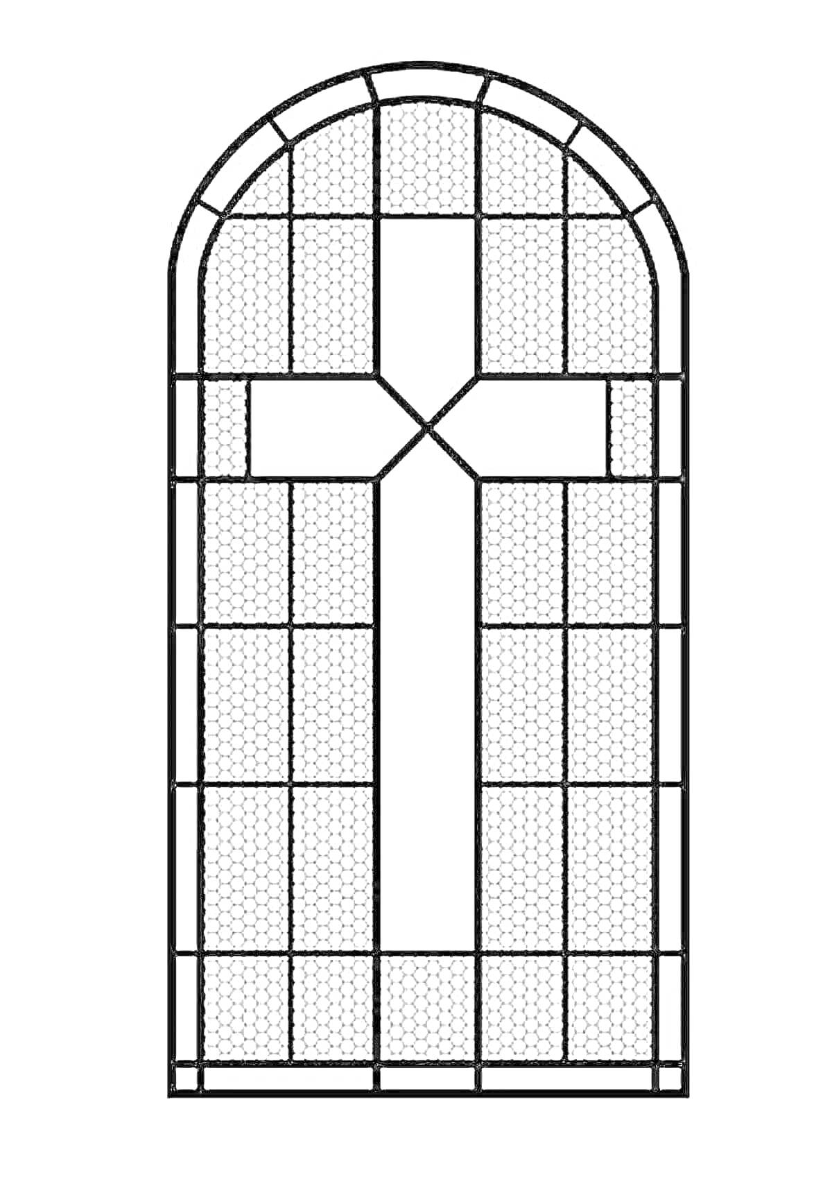 Раскраска Витражное окно с крестом и геометрическим узором
