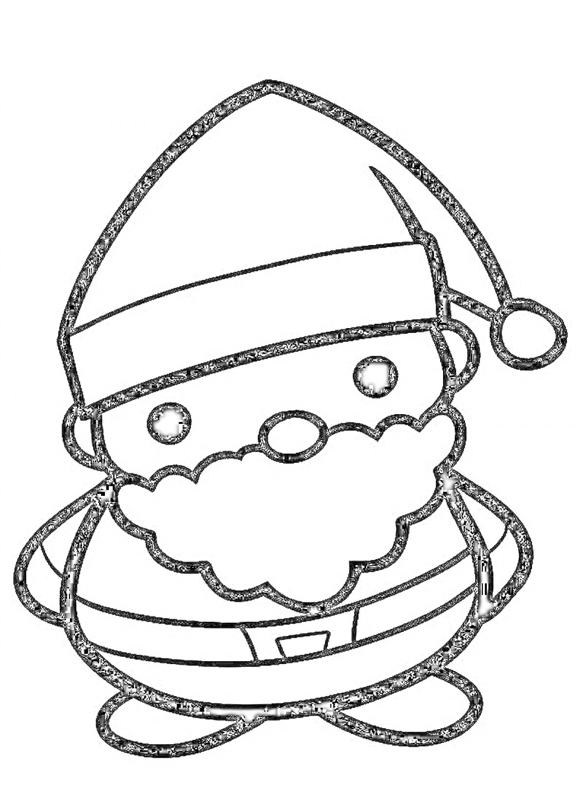 На раскраске изображено: Дед Мороз, Борода, Шапка с помпоном, Пояс, Мини