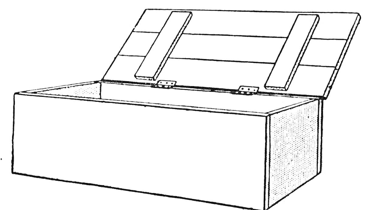 Раскраска Открытый ящик с крышкой на петлях