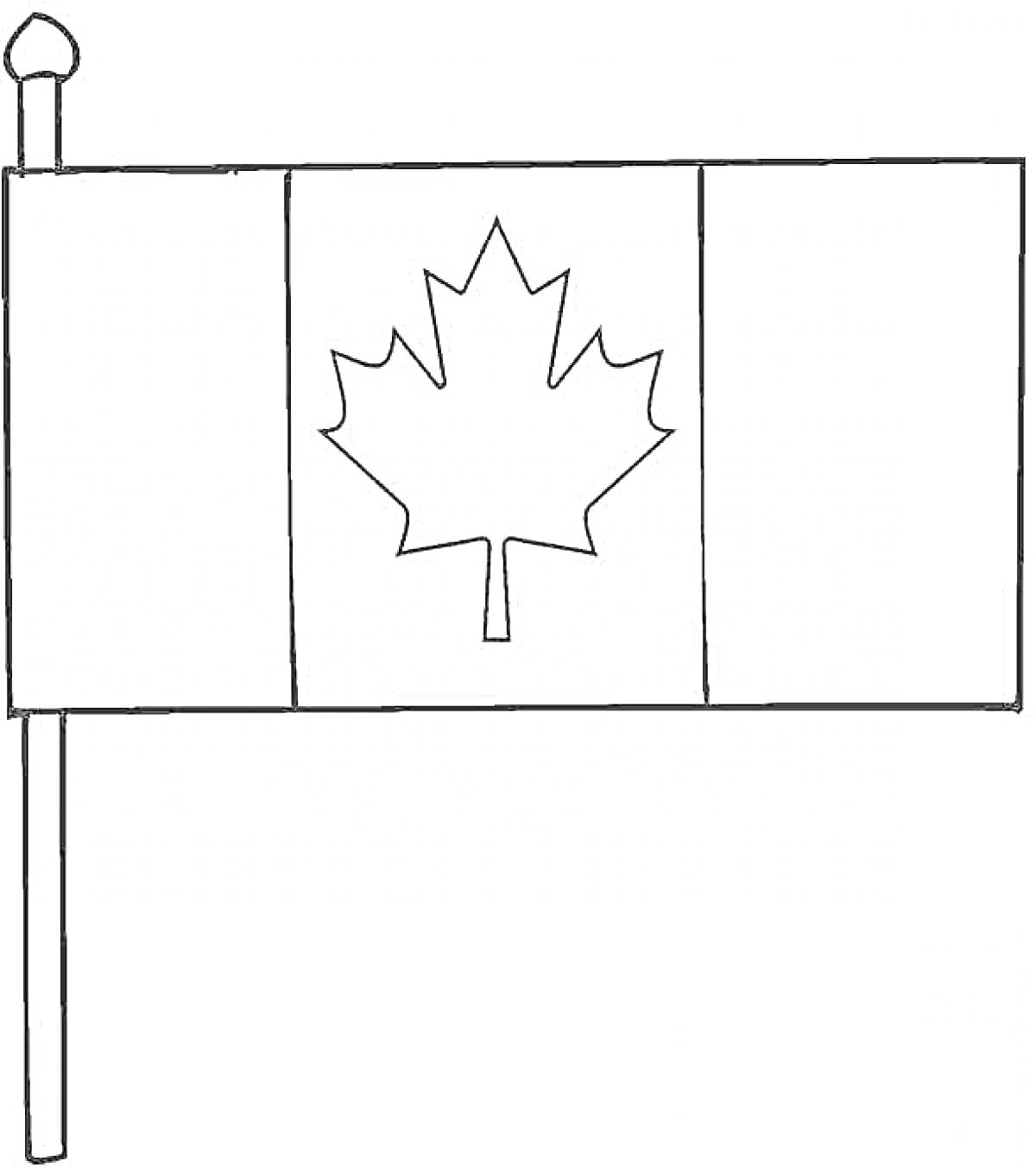 Раскраска флаг Канады с кленовым листом и древком