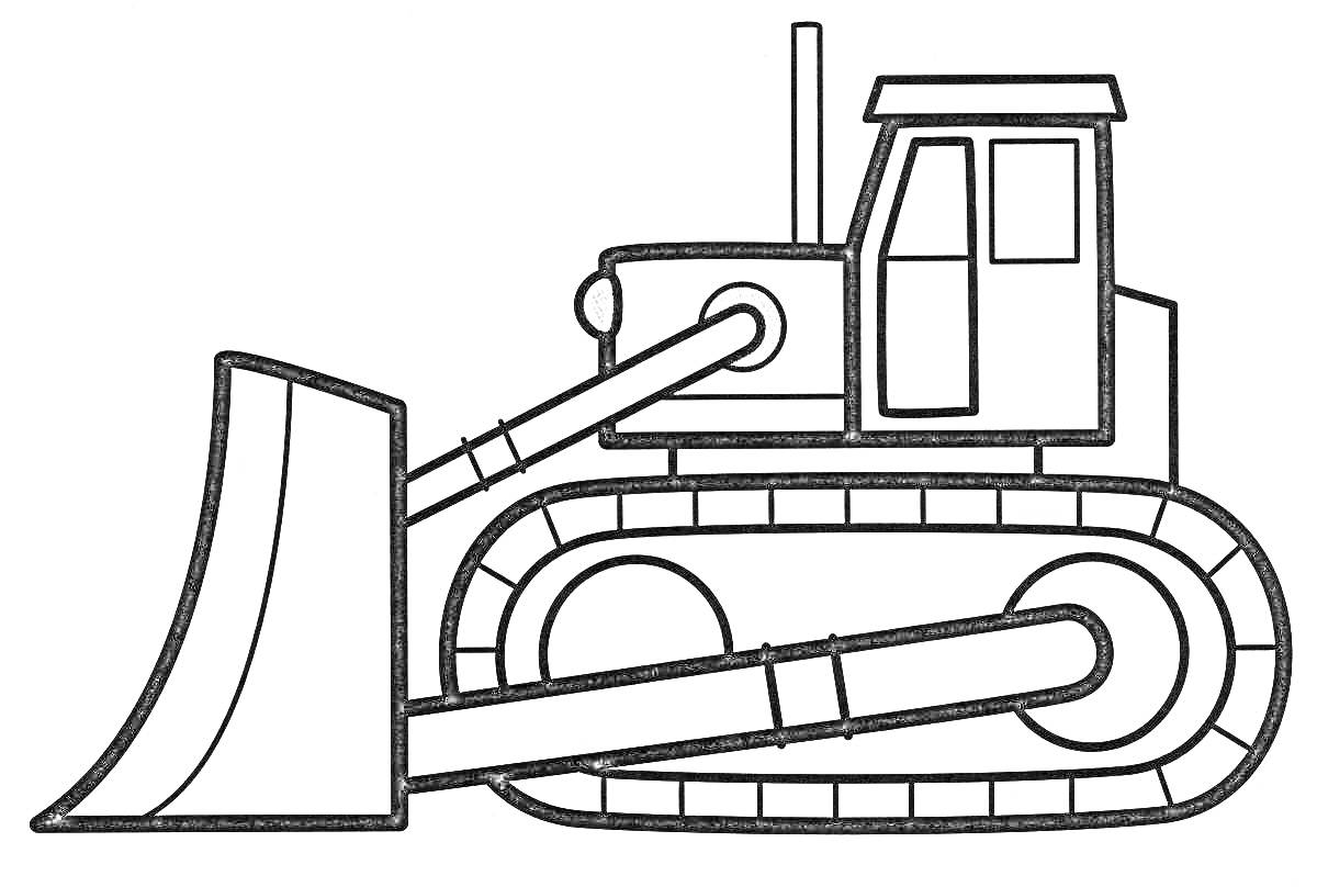 Раскраска Бульдозер с гусеницами и отвалом для детей