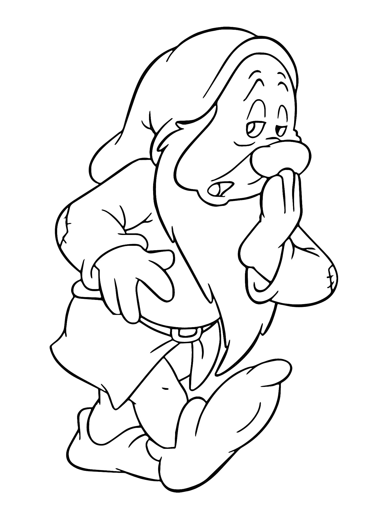 Раскраска Гномик со шляпой, длинной бородой и большими ботинками