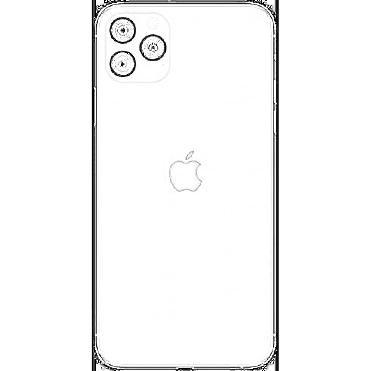 Задняя панель 13-й модели айфона, логотип в центре, три камеры и вспышка в левом верхнем углу
