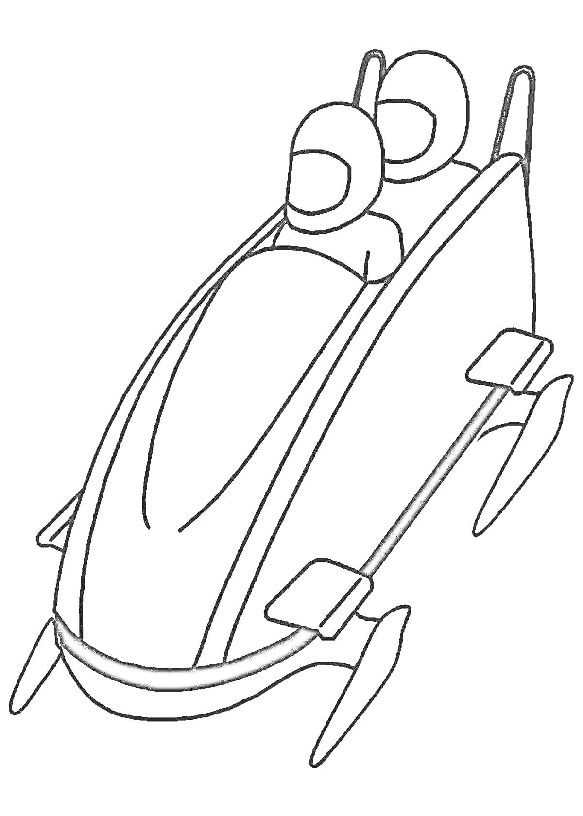 На раскраске изображено: Шлемы, Пара, Зимний спорт, Бобслей