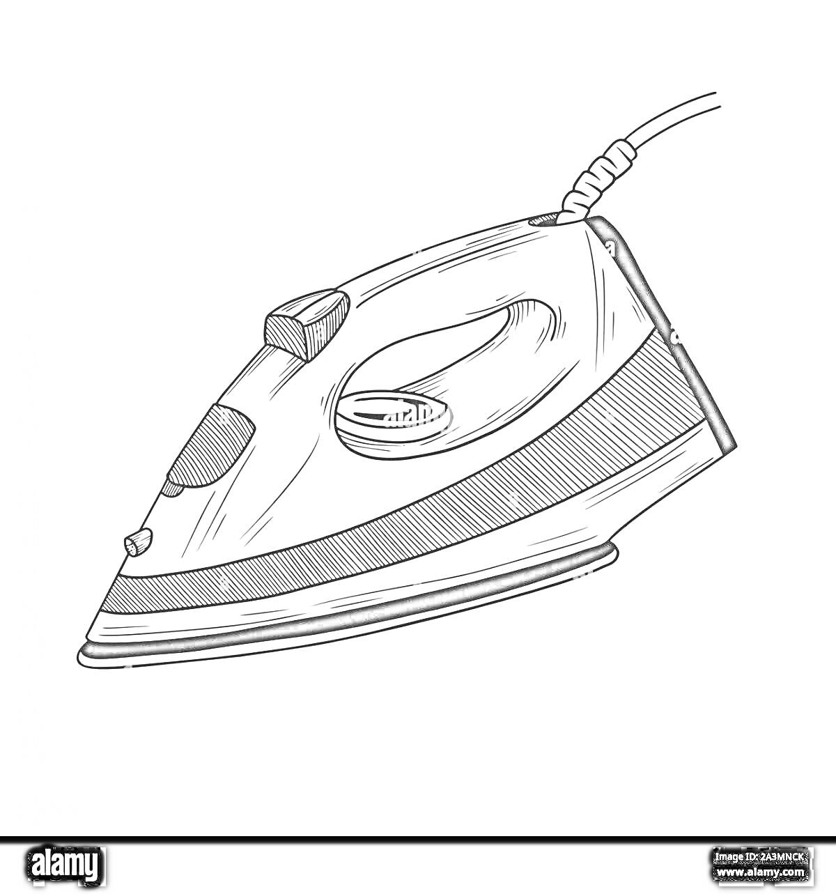 Раскраска Утюг с ручкой, кнопками и проводом