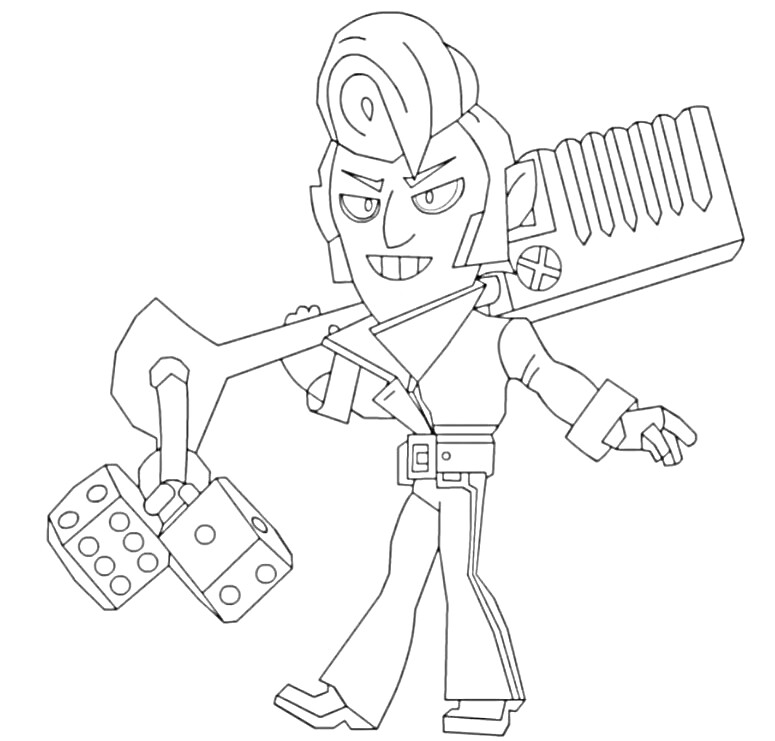 Раскраска Персонаж с гребнем и гигантским ключом, с висячими кубиками