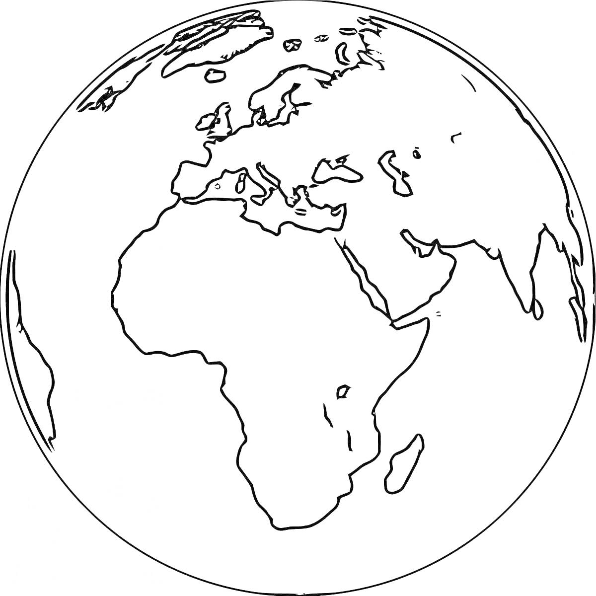 На раскраске изображено: Земной шар, Континенты, Африка, Европа, Карта, География