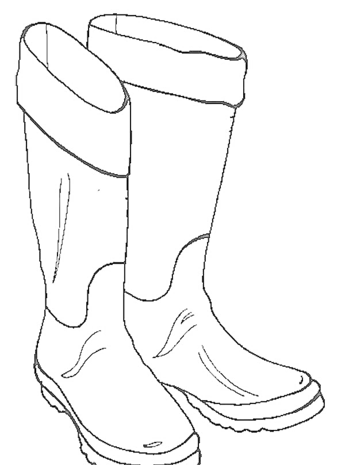 На раскраске изображено: Сапоги, Высокие сапоги, Манжеты, Обувь, Ботинки
