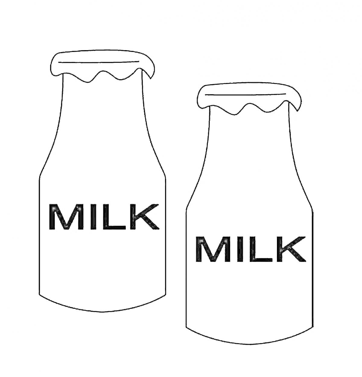 Раскраска Две бутылки молока с крышками и надписью 