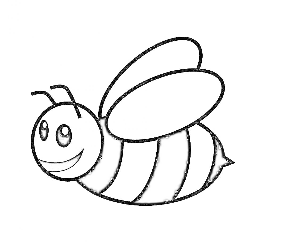 Летающая пчелка с улыбающимся лицом и полосатым телом