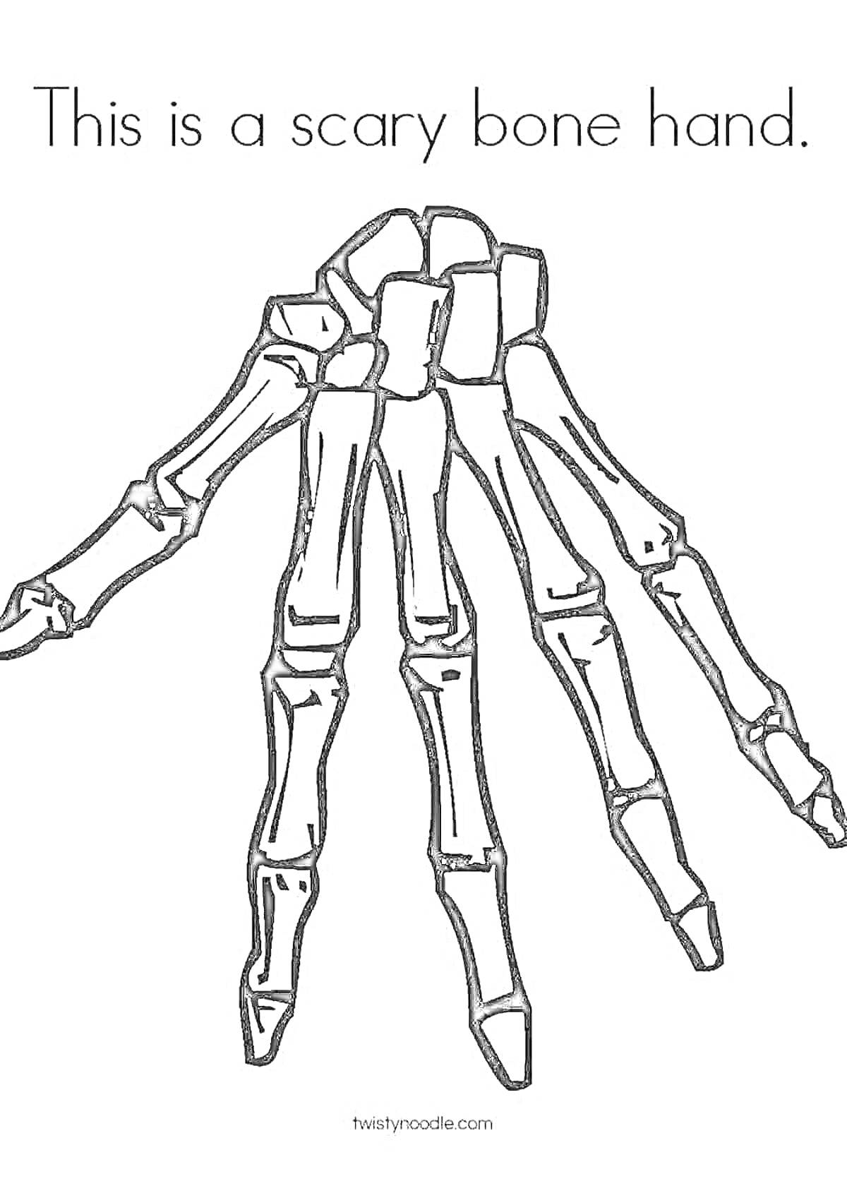 Раскраска Кисть руки из костей с надписью 