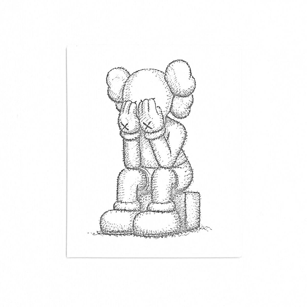 На раскраске изображено: KAWS, Персонаж, Руки, Глаза закрыты, Арт, Схема