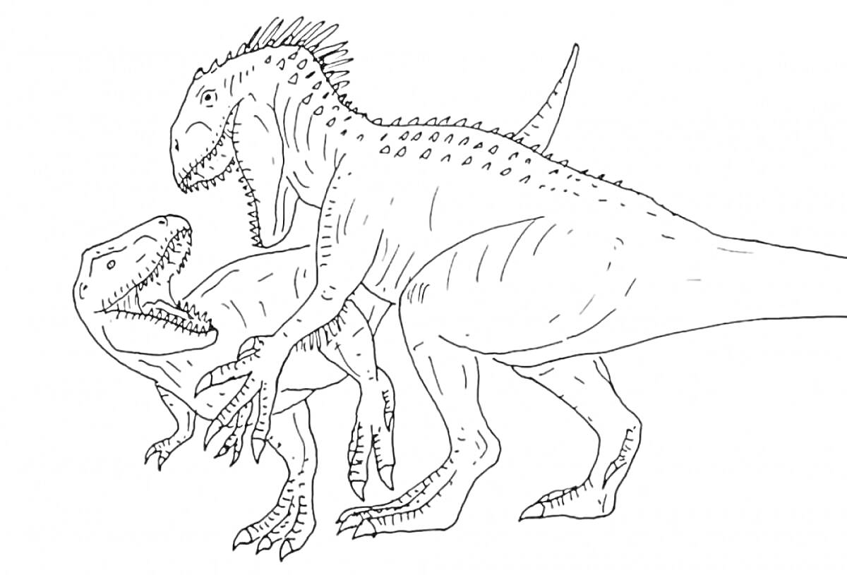 Раскраска Индоминус Рекс и тираннозавр рекс в борьбе
