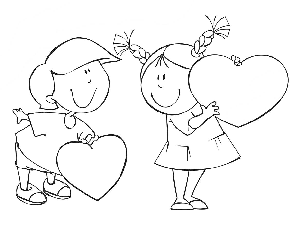 Раскраска Мальчик и девочка с сердцами