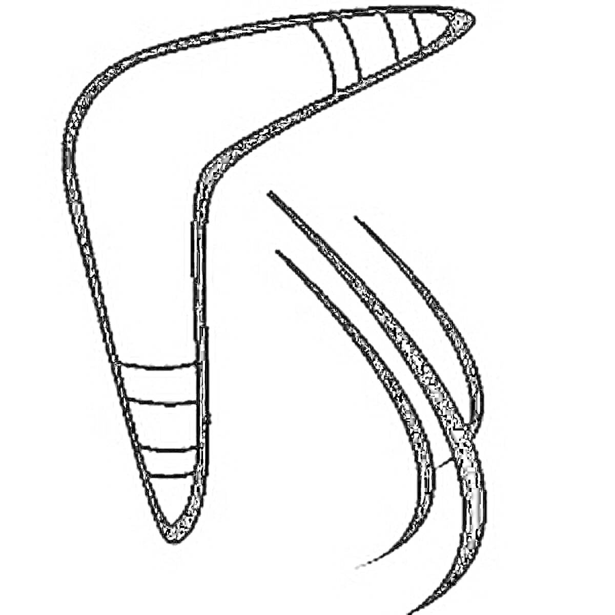 Раскраска Бумеранг с полосками и следом