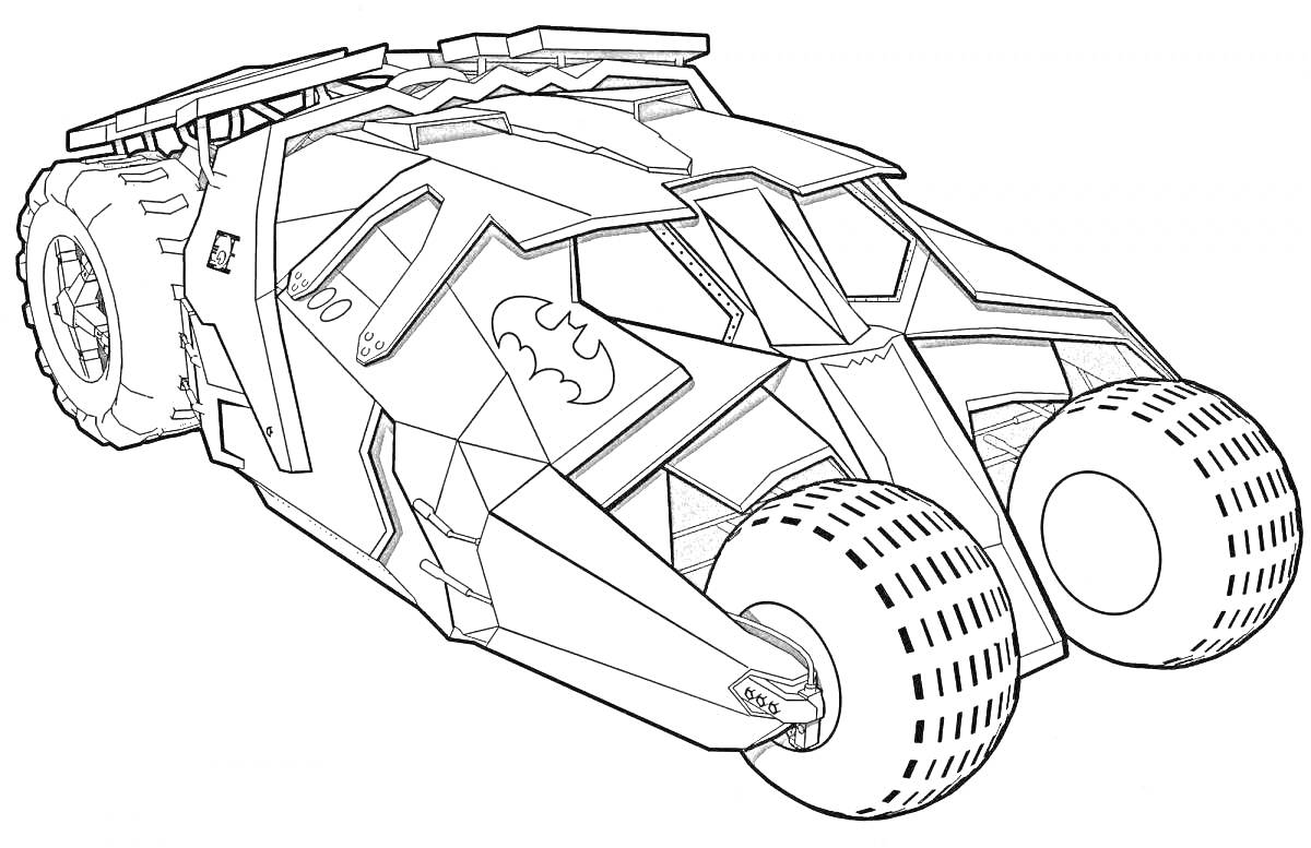 На раскраске изображено: Бронированный автомобиль, Бэтмен