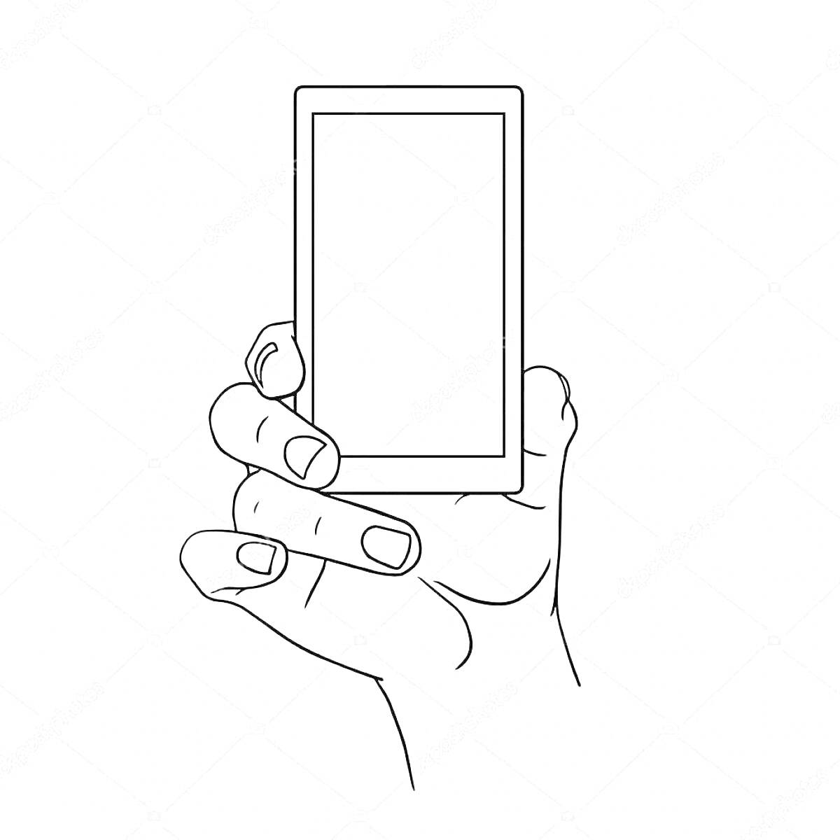 На раскраске изображено: Рука, Телефон, Сенсорный экран, Пальцы