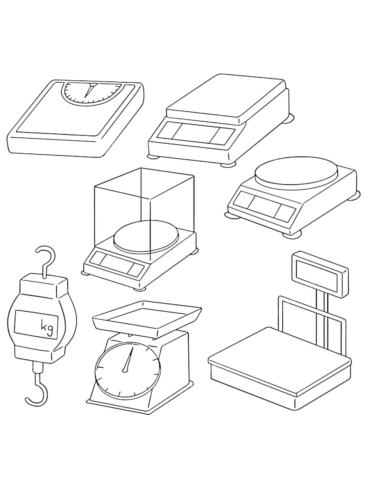 На раскраске изображено: Весы, Электронные весы, Измерение веса, Оборудование