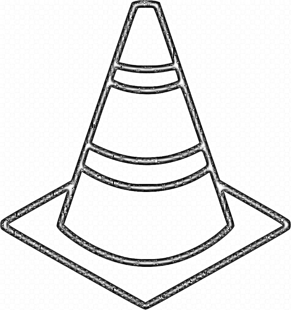 Раскраска Дорожный конус с полосками на квадратном основании
