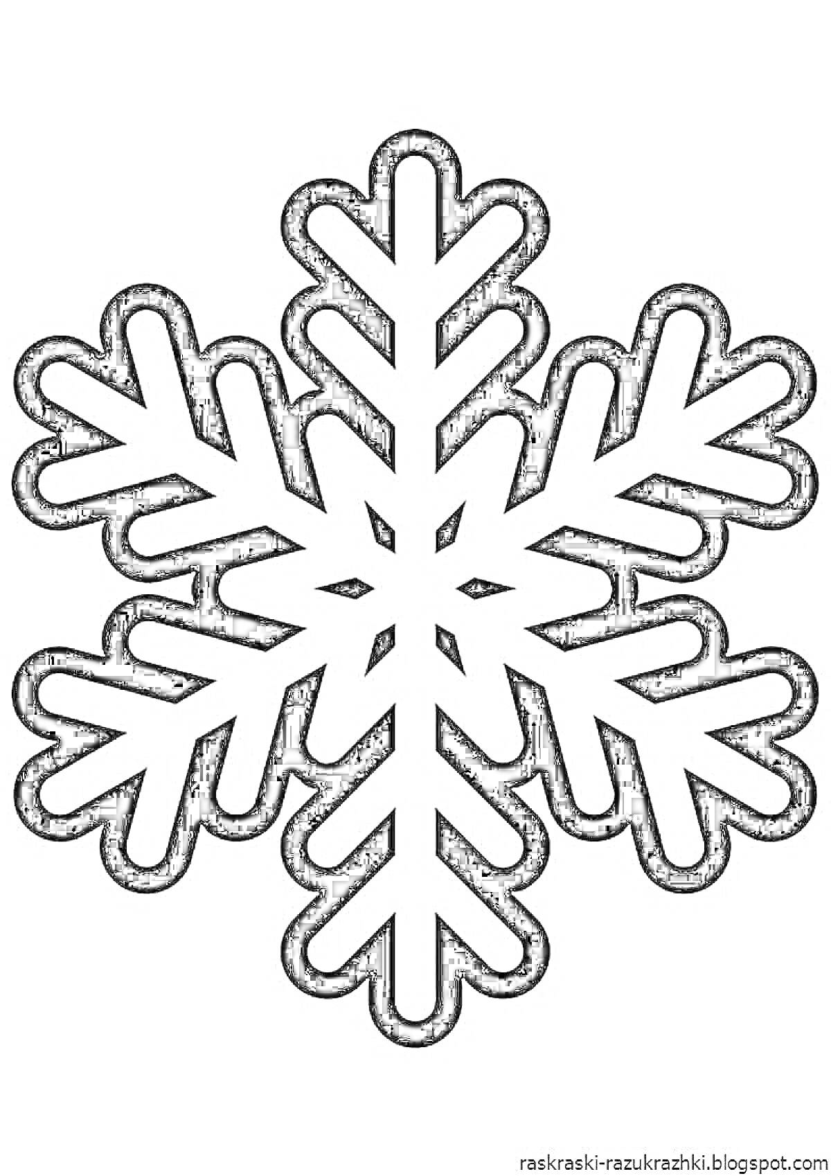 Раскраска Снежинка из шести лучей с узорами для раскрашивания
