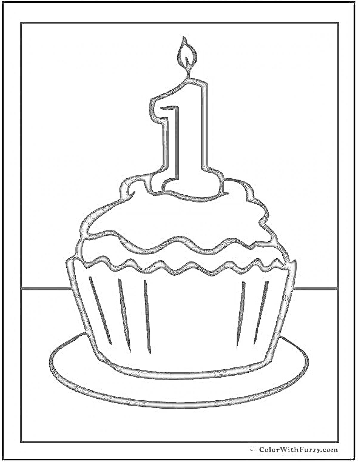 На раскраске изображено: Кекс, Цифра 1, День рождения, Глазурь