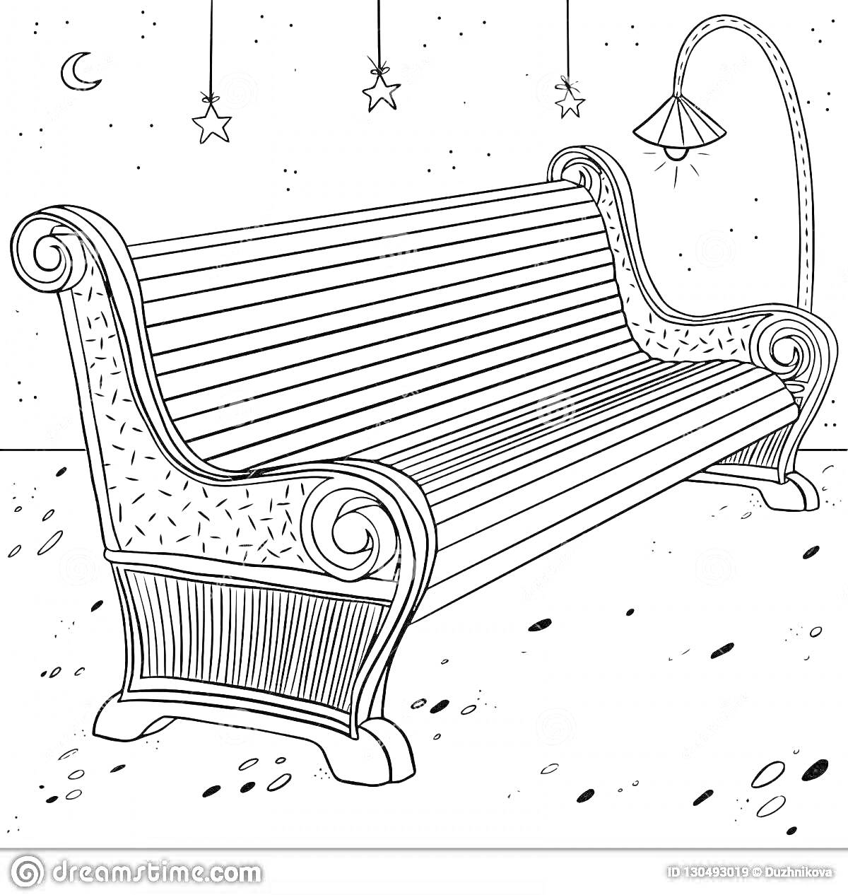 На раскраске изображено: Ночь, Декоративные элементы