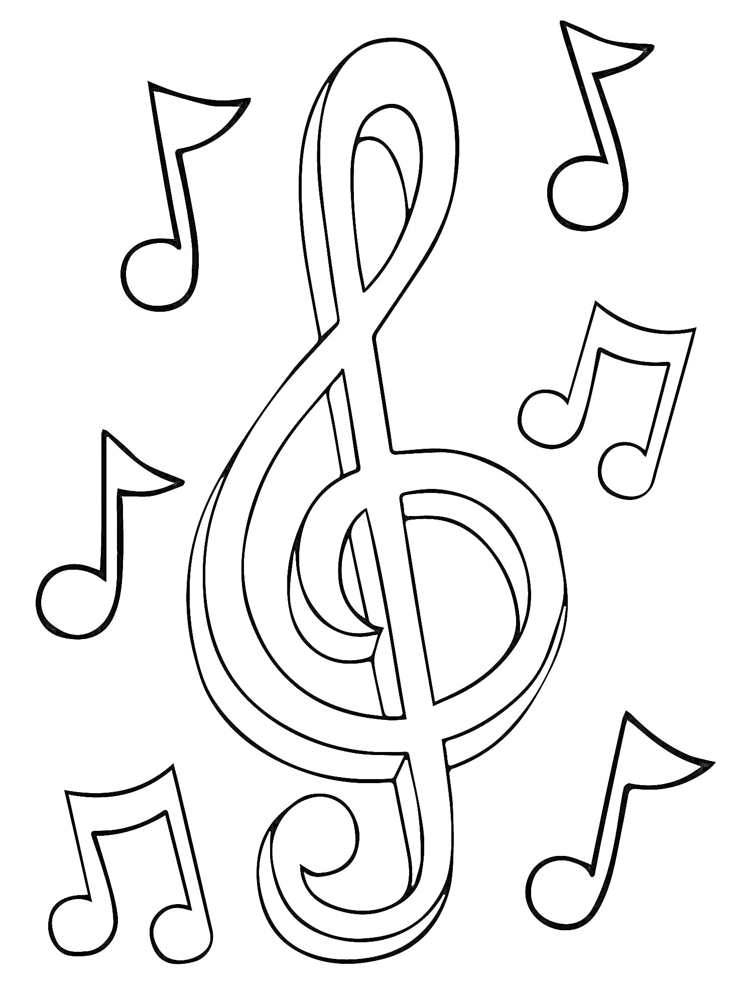 На раскраске изображено: Ноты, Музыка, Скрипичный ключ, Музыкальные символы