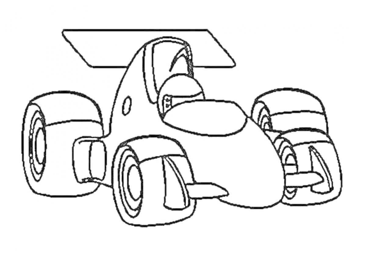 Раскраска гоночная машина с большими колесами и антикрылом