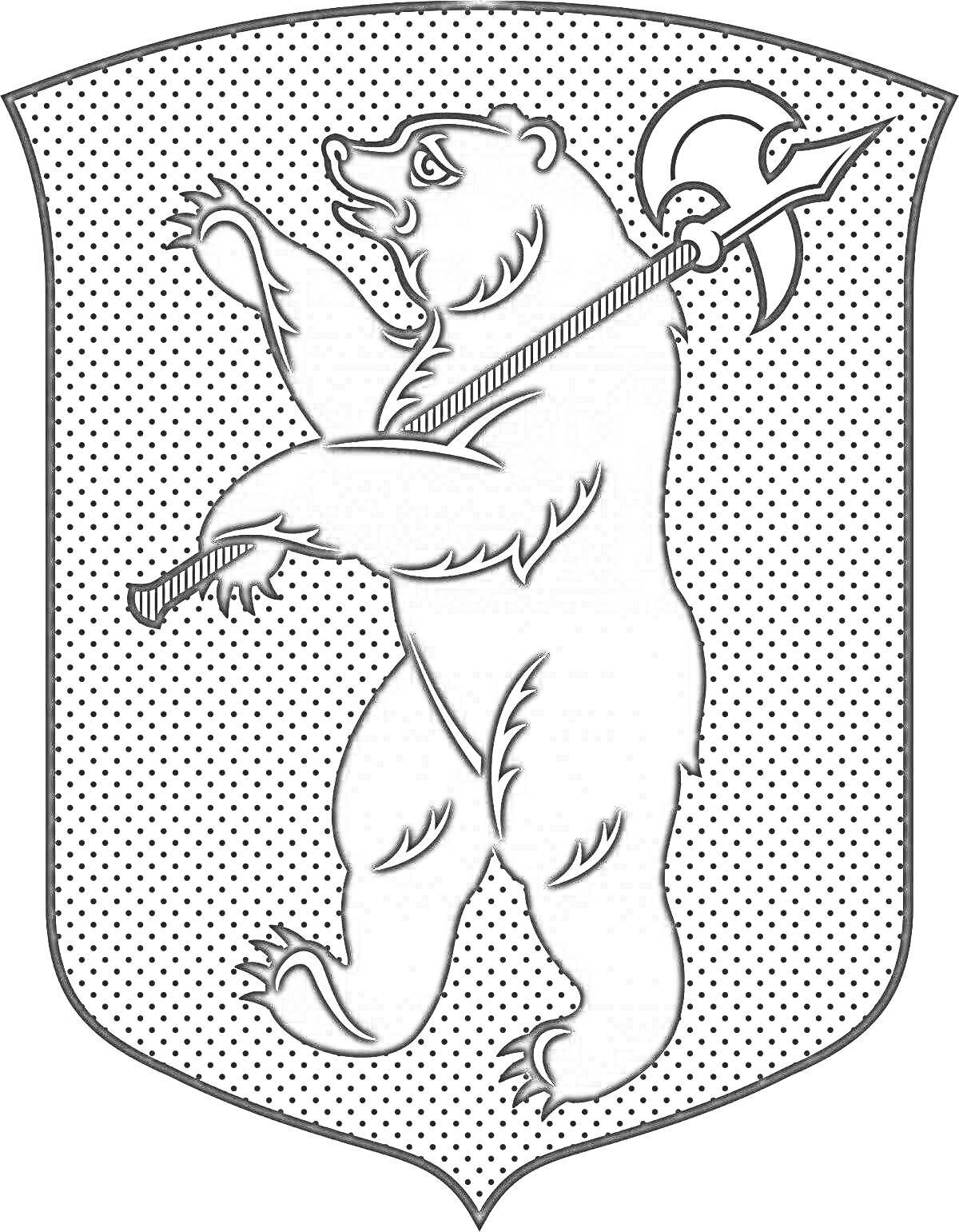 Раскраска Герб Карелии с изображением медведя, держащего секиру