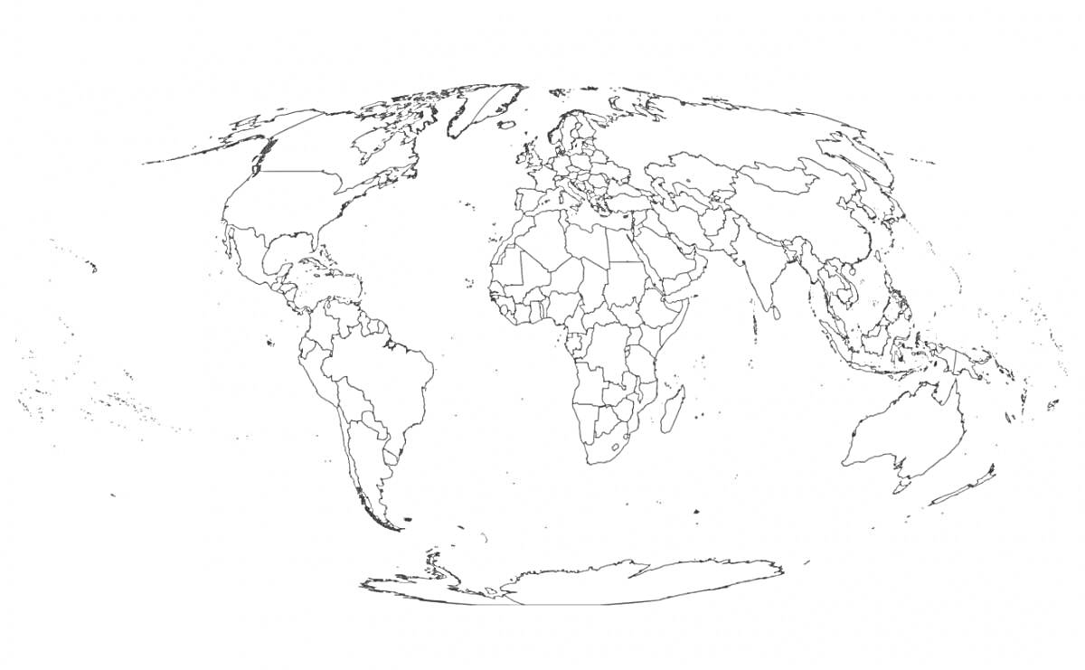 Раскраска Карта мира политическая - раскраска с границами всех стран