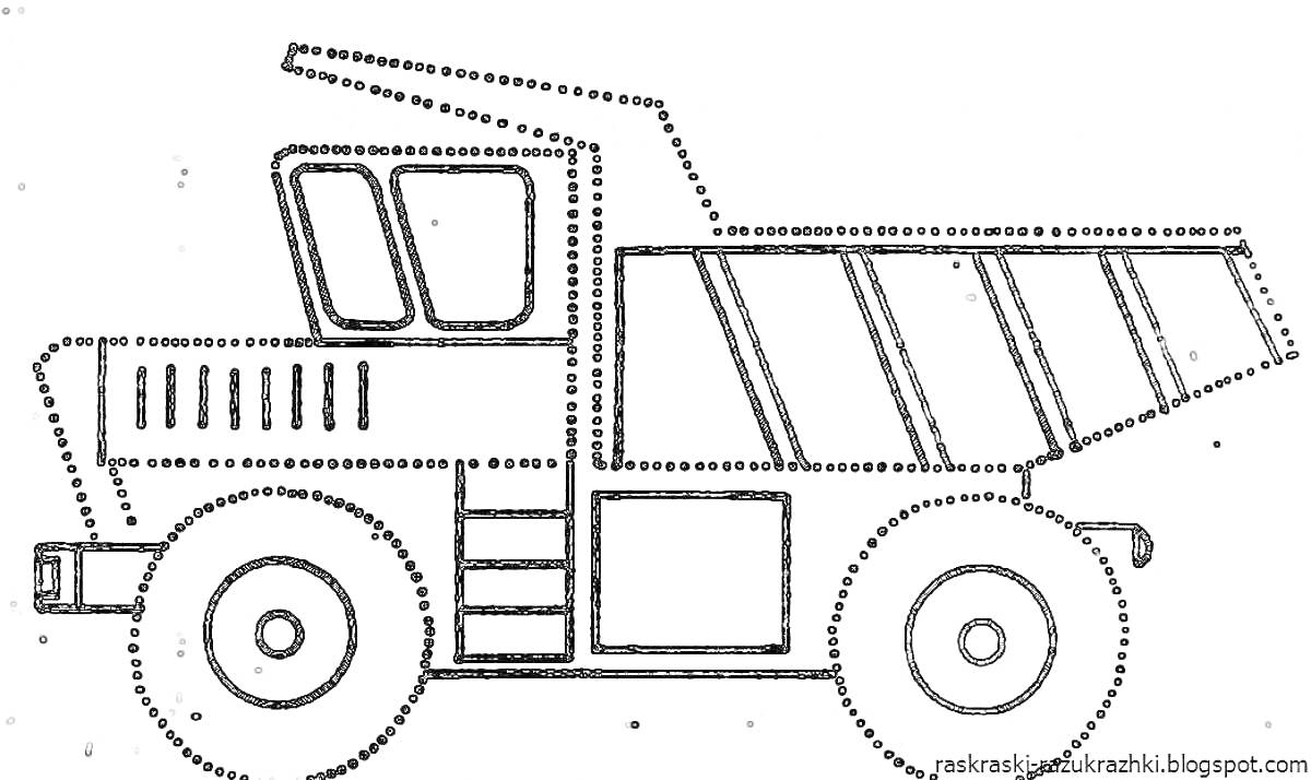 Раскраска Самосвал с крупными колесами, кабиной и кузовом