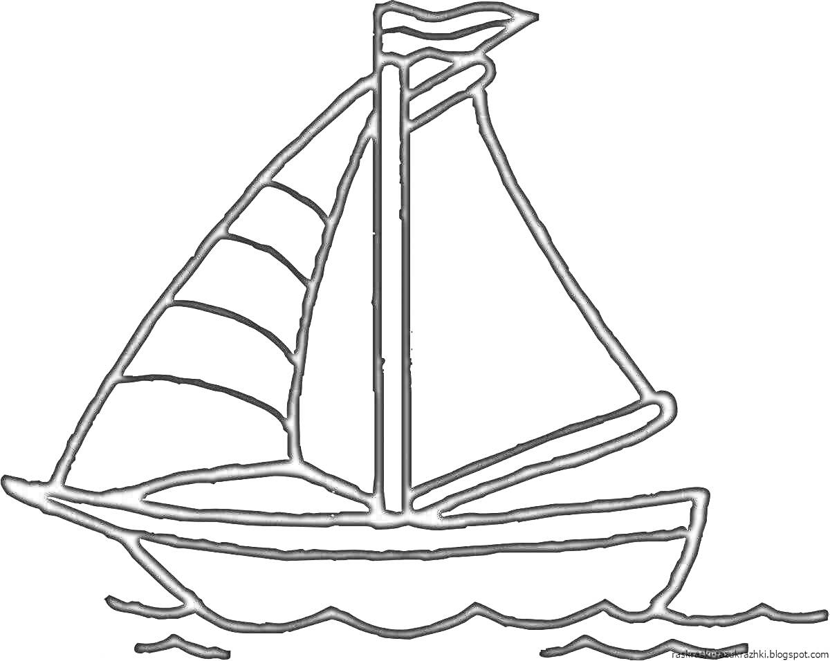 На раскраске изображено: Лодка, Вода, Море, Флаг, Мачта