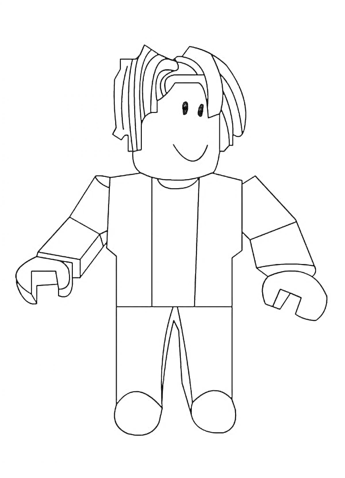 Раскраска Раскраска персонажа из Roblox с короткими волосами и улыбкой