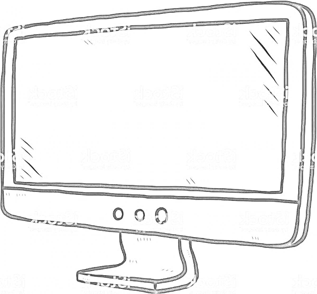Раскраска Контур монитора с экраном, подставкой и кнопками управления