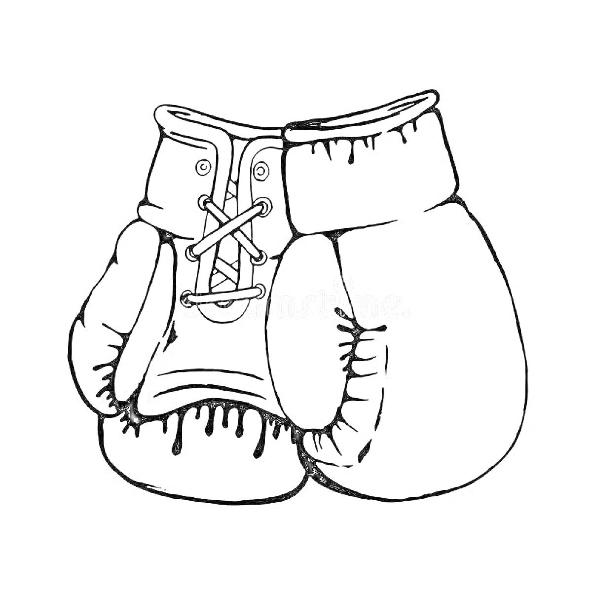 На раскраске изображено: Боксерские перчатки, Шнуровка, Спорт, Бокс