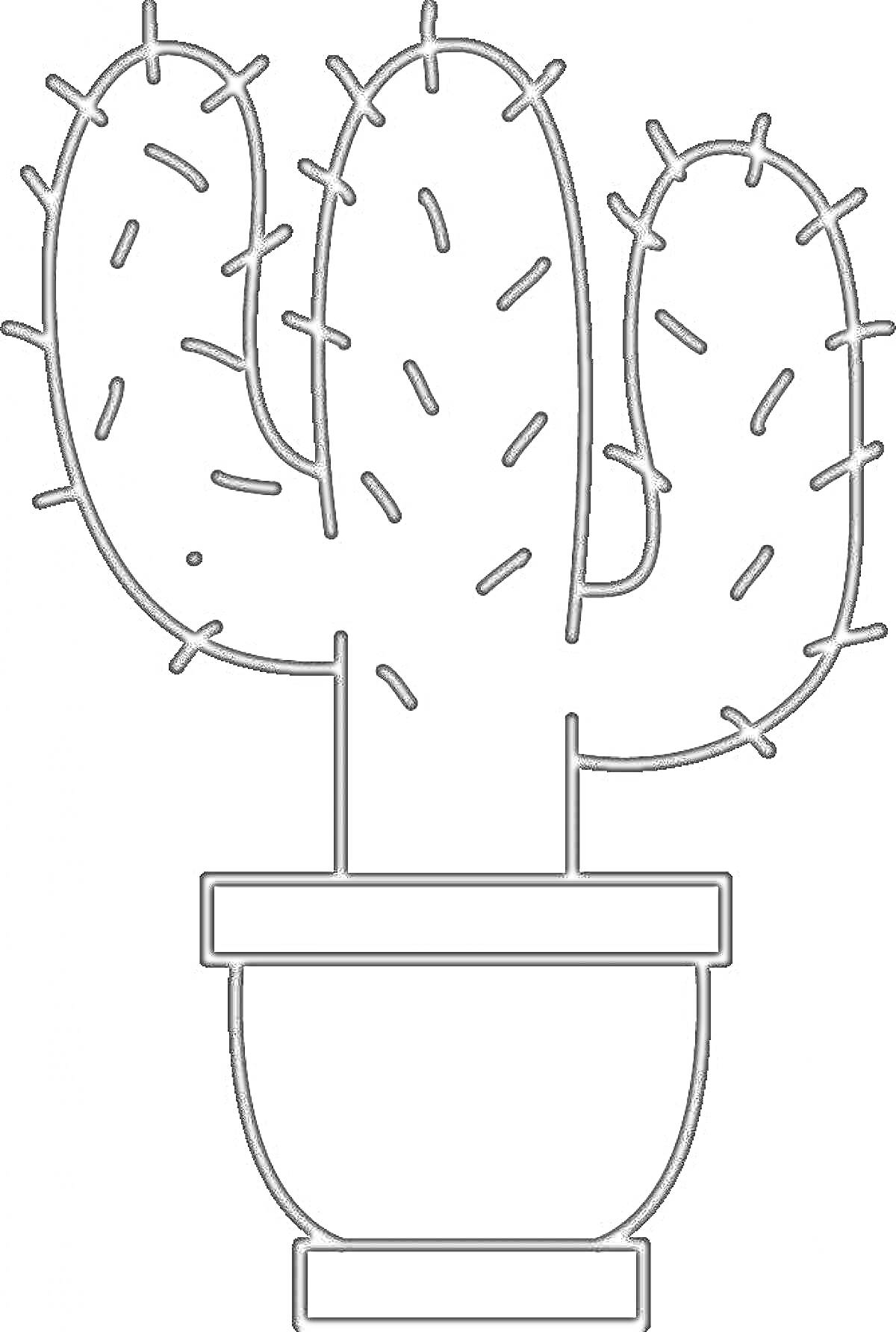 Раскраска Кактус в горшке с тремя ветвями