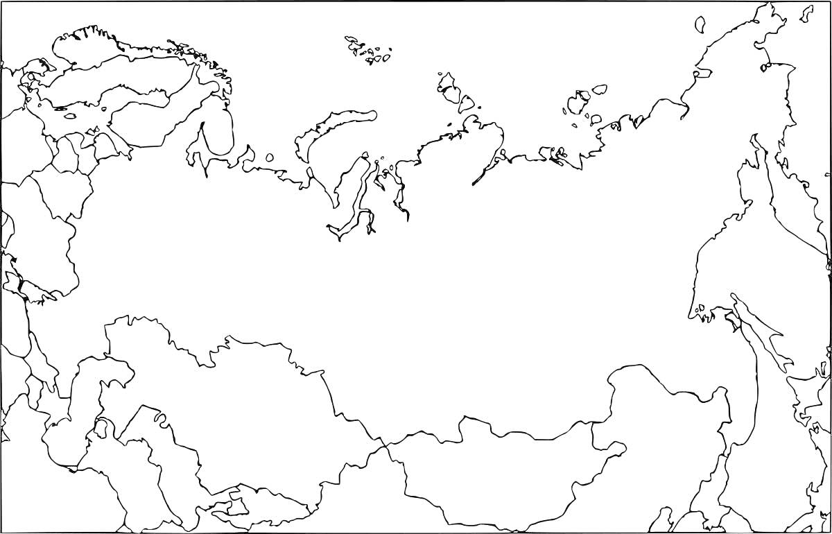 Раскраска Контурная карта России с границами и соседними странами